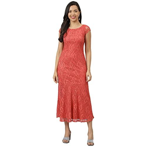 latin quarters women rose round neck with short sleeve lace drop-waist party dress