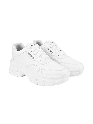 shoeopia lace-up detail white chunky sneakers for women & girls /uk5