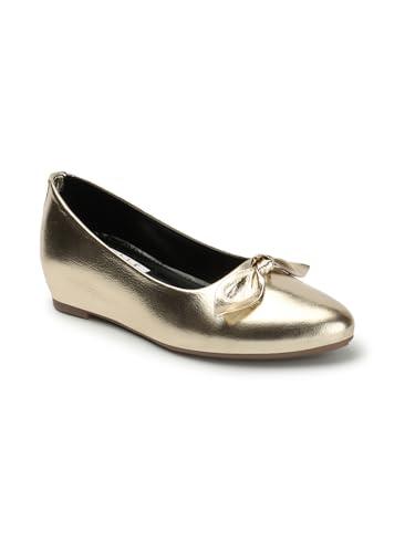 elle women's fashionable solid comfortable ballerinas colour-gold, size-uk 4