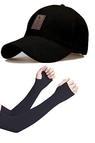 selloria brand soft cotton adjustable unisex cap and hand glove quick drying sun protection for men and women freesize baseball caps (pack of 2) (black)