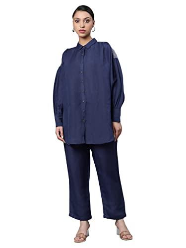 linen club women indigo solid tunic (size: s)-lcwess22tufind0086