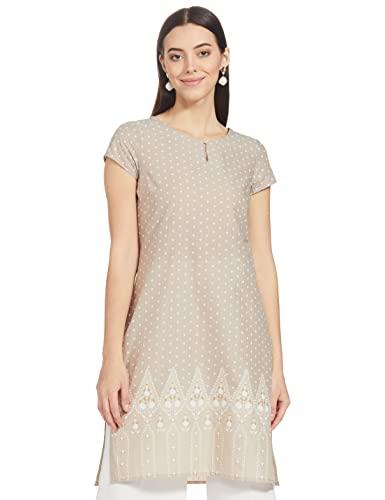 w for woman women's cotton regular kurta (20auw14664-116405_beige_3xl)