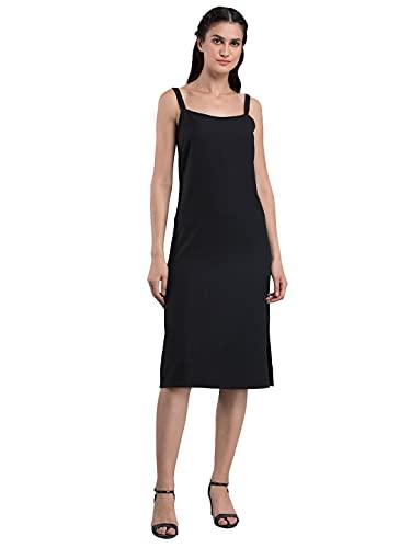 fablestreet women's polyester knee length slip midi dress - black