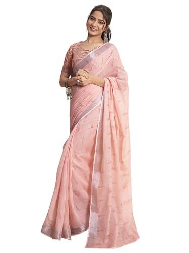 satrani women's cotton printed zari stripe ready to wear saree with unstitched blouse piece (18rs160na_rose pink6)