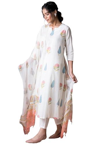 anni designer women's cotton blend straight printed kurta with pant & dupatta (nairiti white_xxl_white_xx-large)