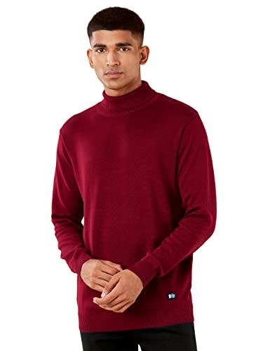 the souled store pomegranate turtle neck mens and boys solid cotton knitted sweaters maroon