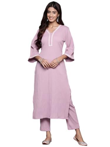 varanga women's crepe regular kurta set (nv_vset21109_pink