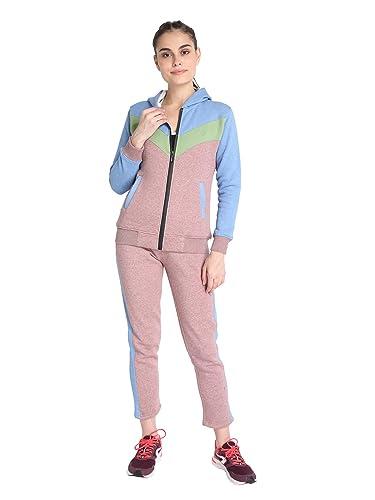 chkokko women winter hooded zipper full sleeves track suit blue green rust, size 3xl