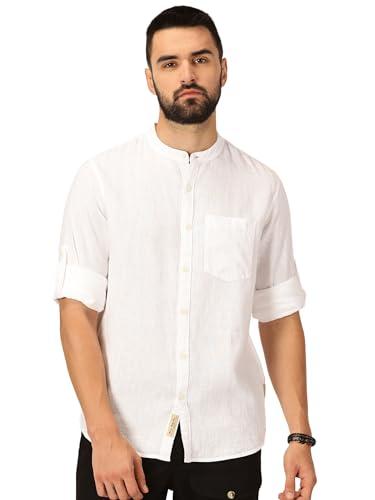 thomas scott mens cotton linen mandarin collar roll up sleeve casual shirt (ts1350_white_xl)