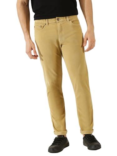 thomas scott men beige mid rise slim fit corduroy chino pants (beige, 36)