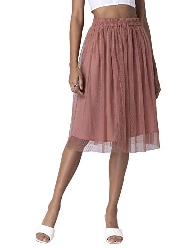 faballey nylon blush mesh dotted midi skirt pink