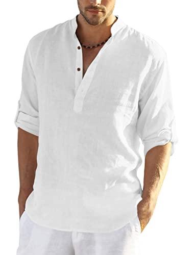 zombom men's cotton blend regular fit full sleeve short kurta shirt with mandarin collar, x-large, white, pack of 1