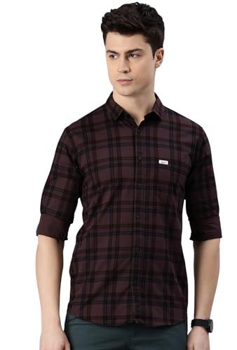 majestic man men small checkered slim fit cotton casual shirt (xxx-large, dusty purple)