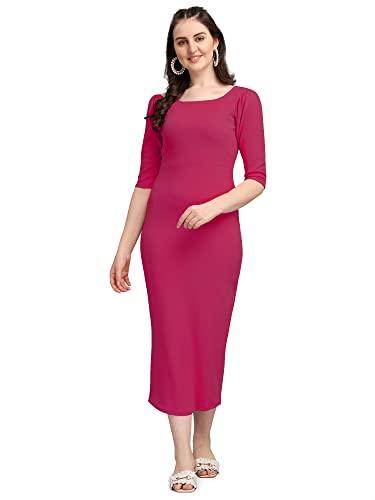 purvaja women's corduroy bodycon midi dress (ruby-134-pn-m_pink