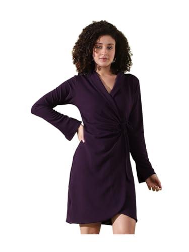 selvia women's western dress | dyed full sleeve lycra western dress for women | shawl neck bodycon dress for women | one piece dress for women (668dtk11441n-s_deep purple)