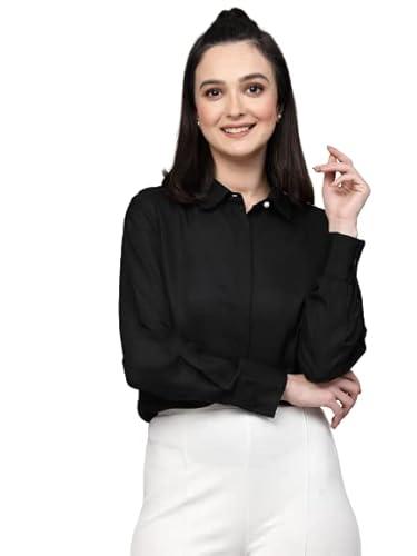 style quotient women solid black regular formal shirt