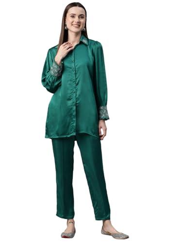 readiprint fashions shirt style silk fabric co-ord set (teal_l)