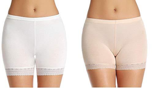 glamoras women's girl's 4 way stretch cotton lace boyshort panty/cycling shorts/yoga shorts/under skirt shorts/safety shorts,free size (white/beige)