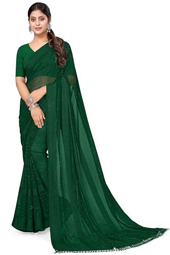 mirchi fashion women's georgette solid saree with blouse piece (40174-green)