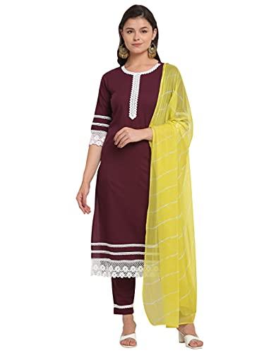 rajnandini women's pure cambric cotton embroidered kurta set with dupatta (joplse230-xxl_wine_xxl)