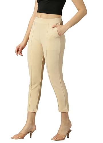 ausk women trouser || casual elastic band trouser for women (color-beige)