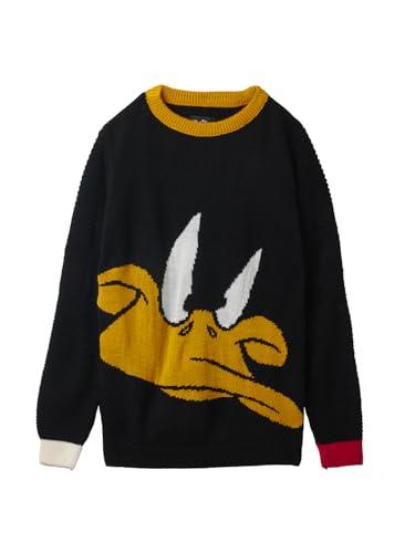 the souled store official looney tunes: sylvester and daffy long sleeve round neck black printed boys sweaters