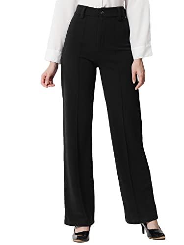 ausk women polyester blend solid relaxed trousers black color