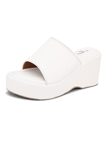 el paso white synthetic leather wedge heel sandals casual daily party platform slippers for women and girls - 8 uk