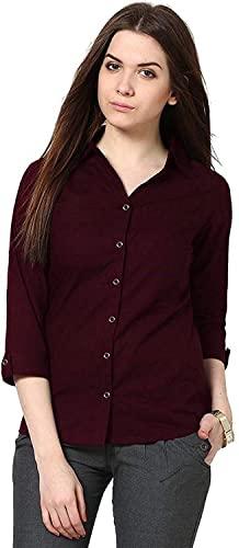 leriya fashion women's corduroy button down pocket shirts casual long sleeve oversized blouses tops | (large, red)