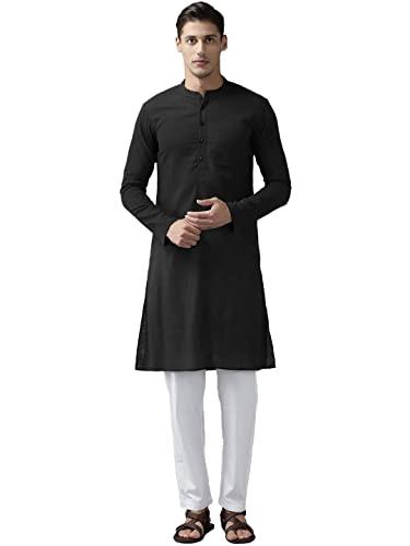 see designs black cotton regular fit kurta madern collar stright hem side full sleeve straght kurta_sdkt1012xxl