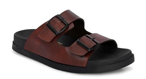 afrojack men's sandals | casual sandal/slippers for men with pu upper | comfortable sole stylish & durable design | slip-on style | light weight, s4500 (brown, 10)