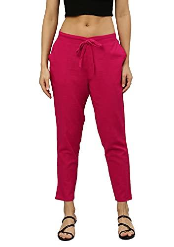 yash gallery women's solid cotton slub straight trouser pant (pink, xxx-large)