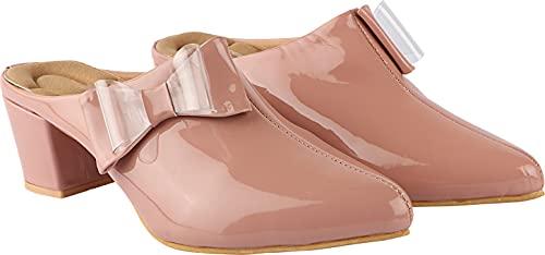 shoetopia womens/girls peach block mules with bows-eu39