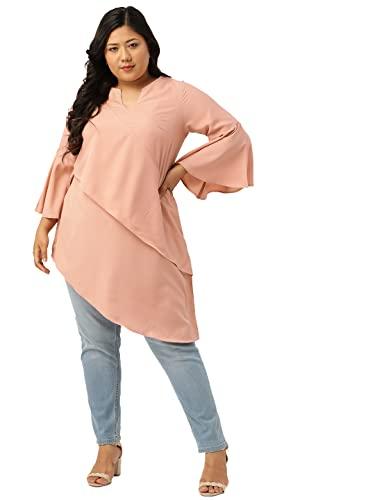 therebelinme plus size women's rose solid color layered longline top(xxxl)