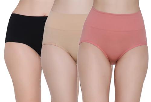 glamoras women cotton spandex tummy control high waist panties soft breathable stretchable seamless briefs underwear for daily use full coverage hipster panty, black, beige, pink, size - l