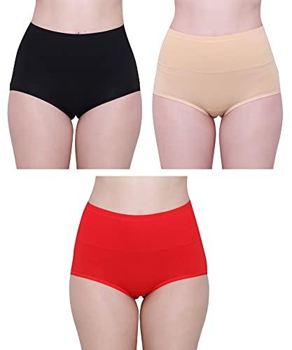 glamoras® women’s cotton high wasit underwear full coverage brief panty | ladies soft, comfortable, breathable underpants briefs panties | size: m - xxl - pack of 2-m