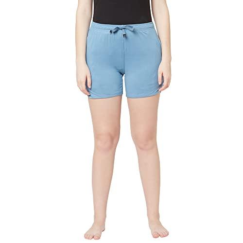 sweet dreams women's cotton solid shorts (f-llb-1140_sea blue_l)