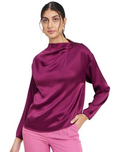 madame solid full sleeve wine top for women