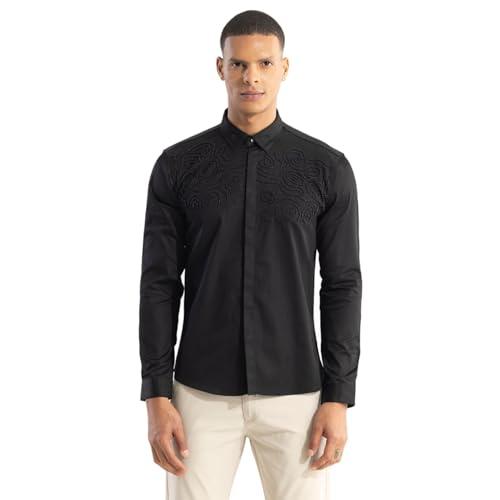 snitch pattern-embellished black cotton shirt