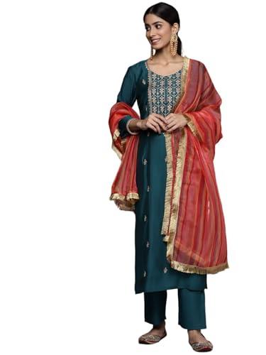 varanga women's silk blend regular kurta set (nv_vskd2430_vndup311_blue