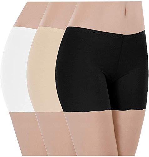 glamoras® women’s/girl's nylon spandex shorts invisible seamless comfortable boyshort under skirt shorts cycling shorts safety shorts (pack of 3) black/white/beige