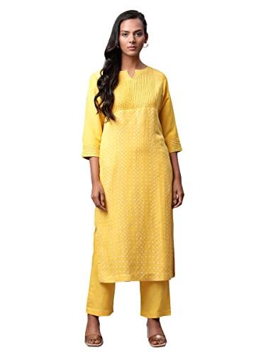 linen club woman yellow sequin kurta set (size: 2xl)-lcwess222poyel0026