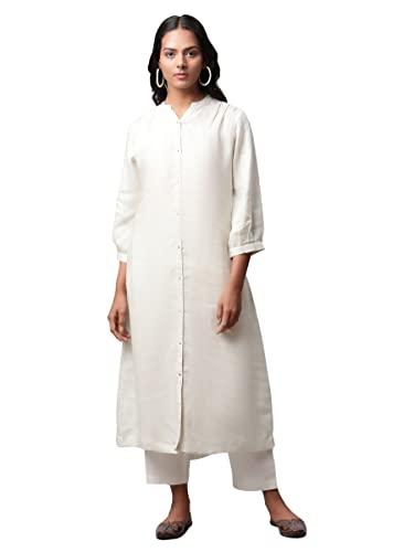 linen club woman green a line kurta (size: xl)-lcwess22lkcslb0031