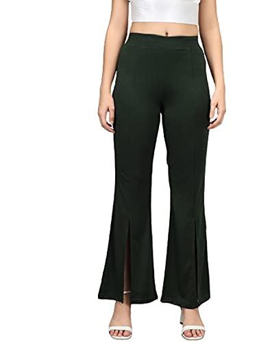 kotty womens high rise polylycra trousers(forest green,28)