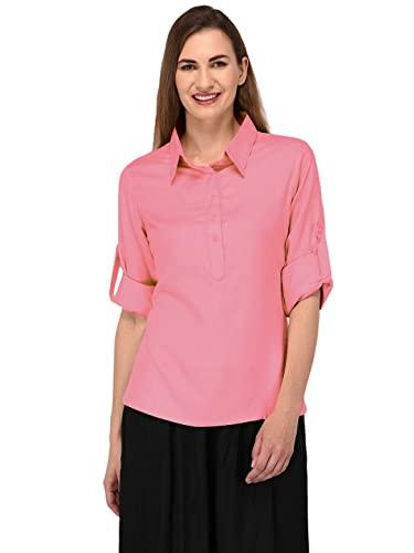 patrorna womens rollup sleeve tunic top (pt6a032_vinyl hot pink_3xl)