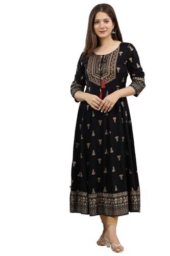 rytras women's rayon printed anarkali kurta(ryt202,m) black