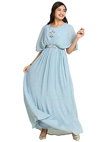 madhuram textiles madhuram women's long gown with embroidery hand work long gown belt(2408 light blue_medium)