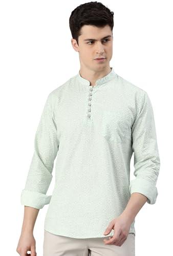 majestic man slim fit cotton printed short kurta (medium, cream)