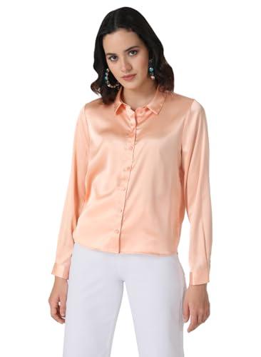 kazo solid collar neck satin women's formal wear shirt (pink, large)