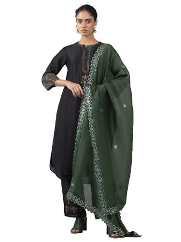 shaye round neck black gold embroidered ethnic kurta sets for women